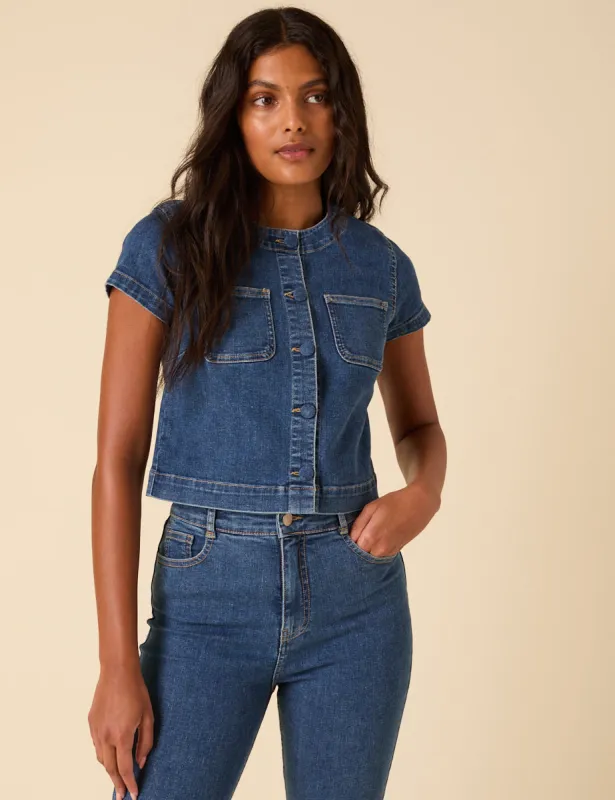 Mid-wash Denim Button Down Top sold by Nobody's Child