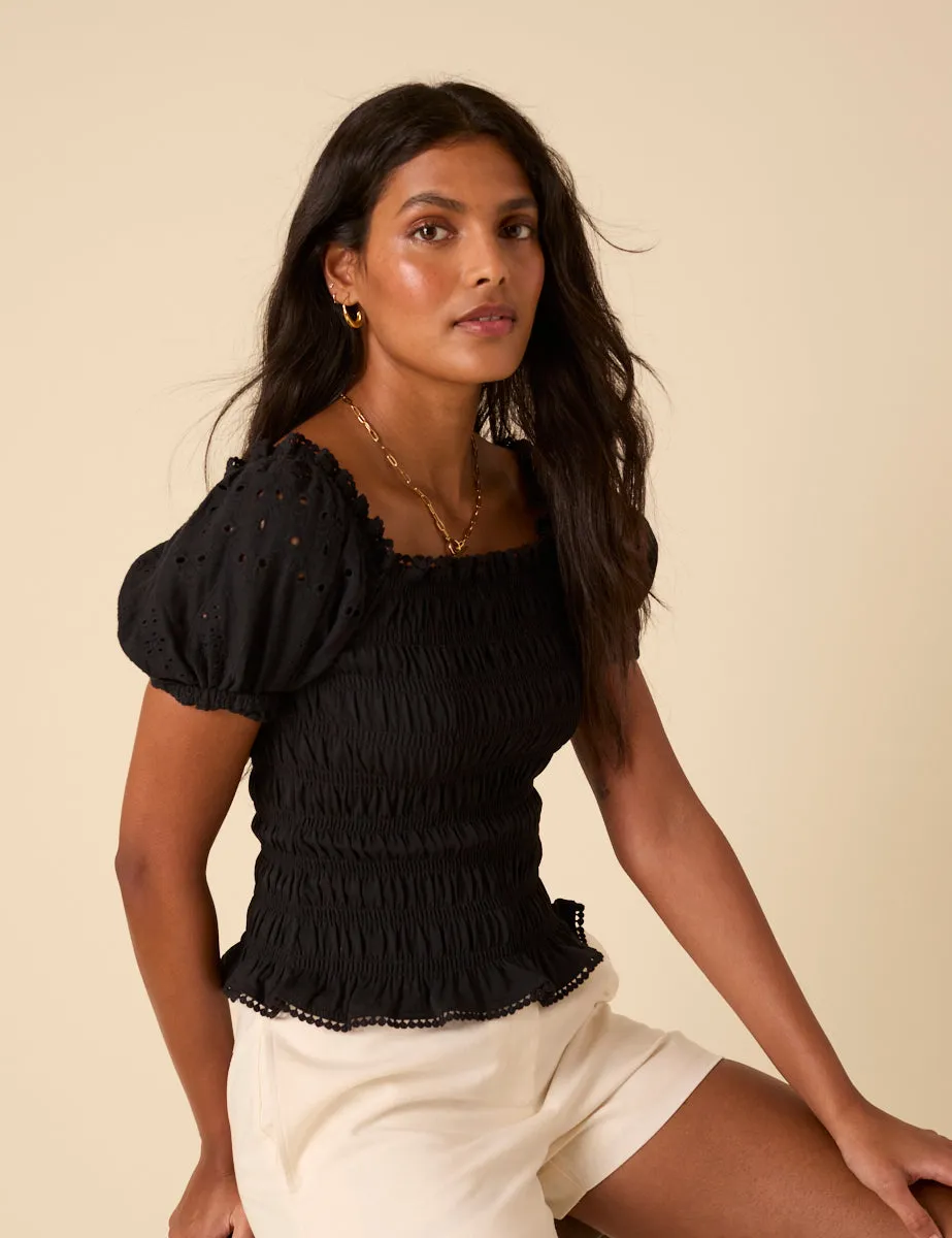 Black Puff Sleeve Ruched Top sold by Nobody's Child product image thumbnail 2