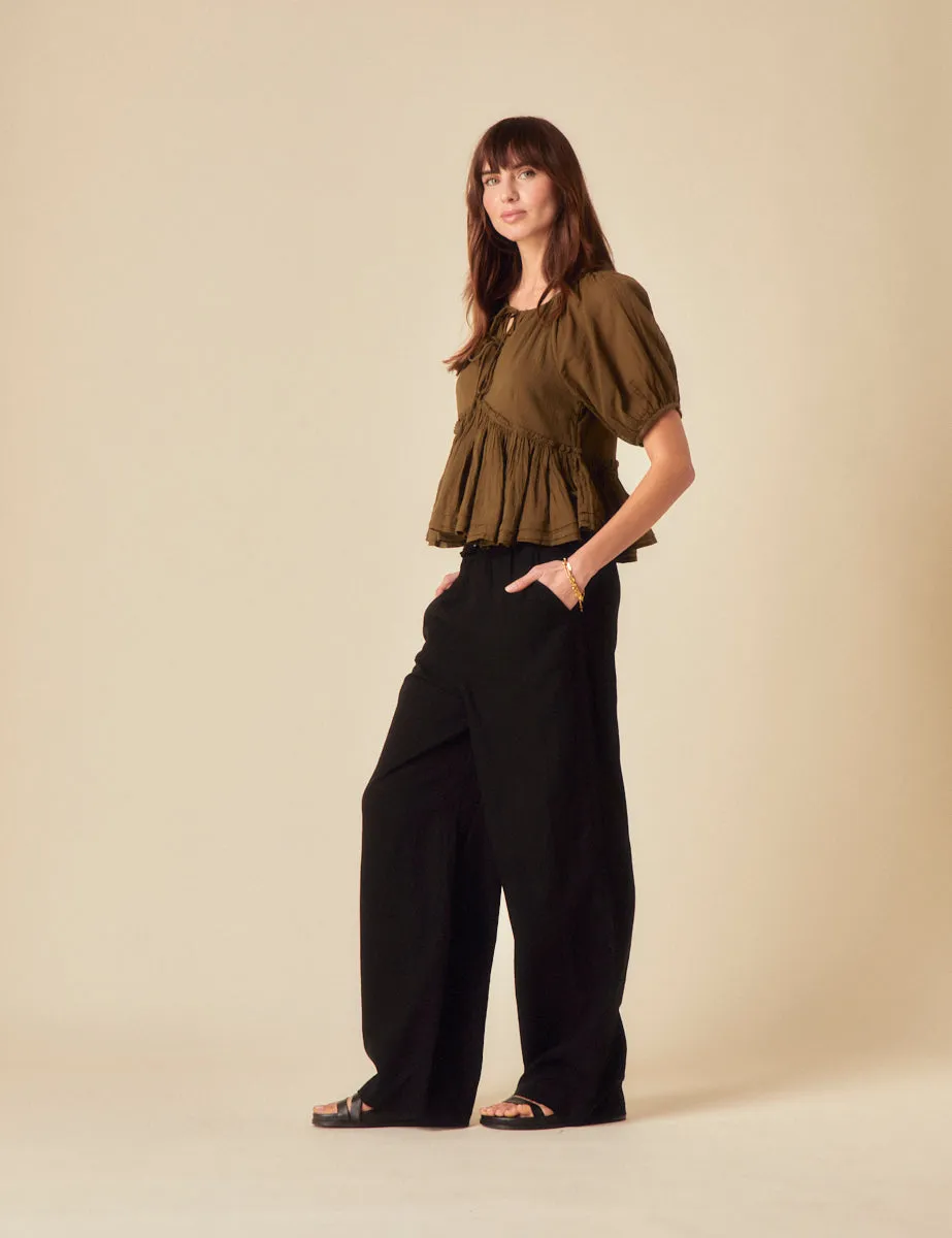 Khaki Tie Front Peplum Top sold by Nobody's Child product image thumbnail 5