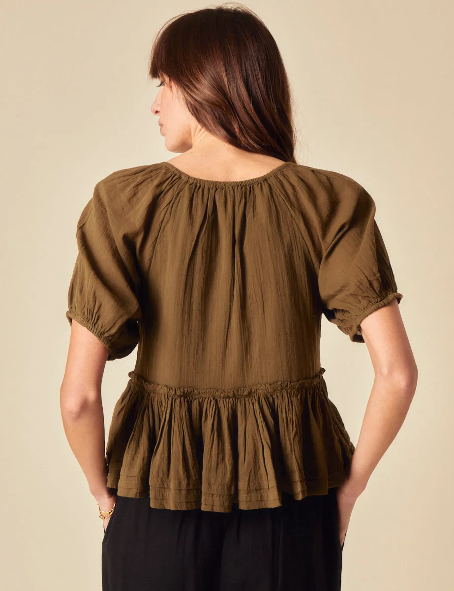 Khaki Tie Front Peplum Top sold by Nobody's Child product image thumbnail 3