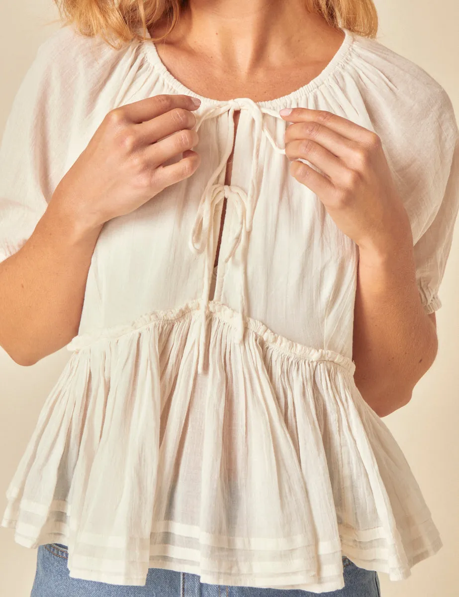 White Tie Front Peplum Top sold by Nobody's Child product image thumbnail 2