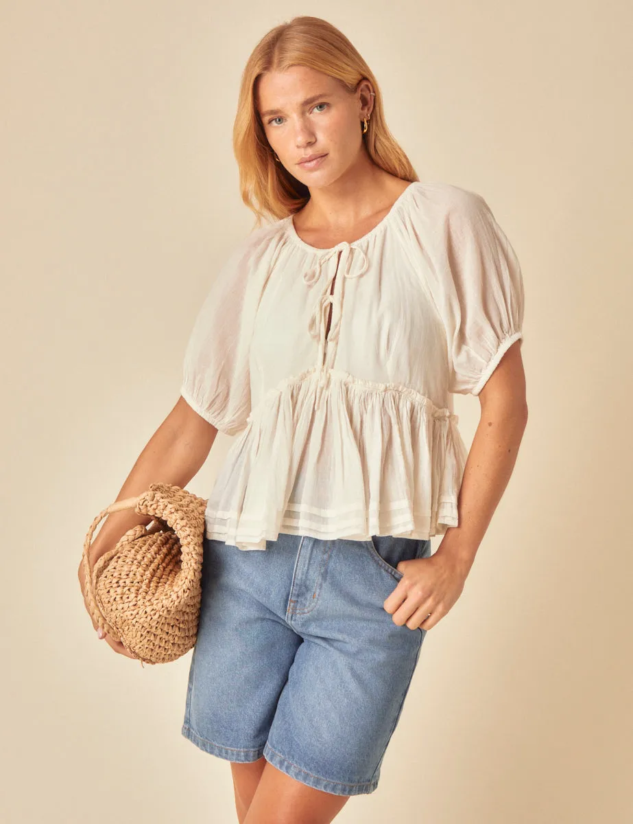 White Tie Front Peplum Top sold by Nobody's Child product image thumbnail 3