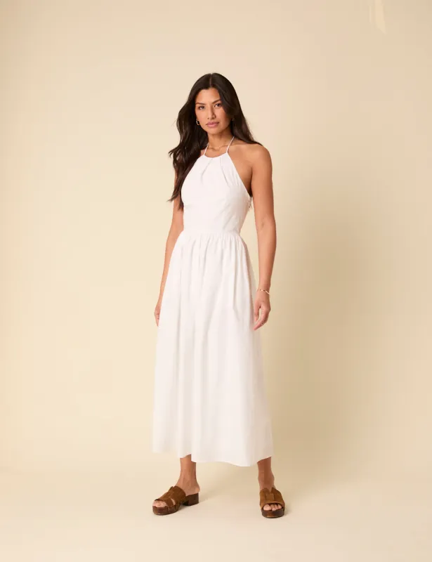 White Halterneck Amber Midi Dress sold by Nobody's Child