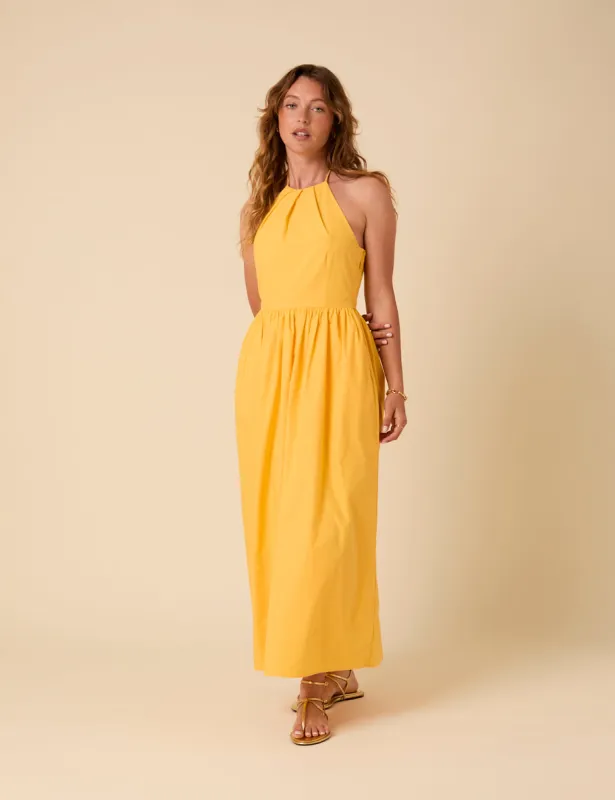 Yellow Halterneck Amber Midi Dress sold by Nobody's Child