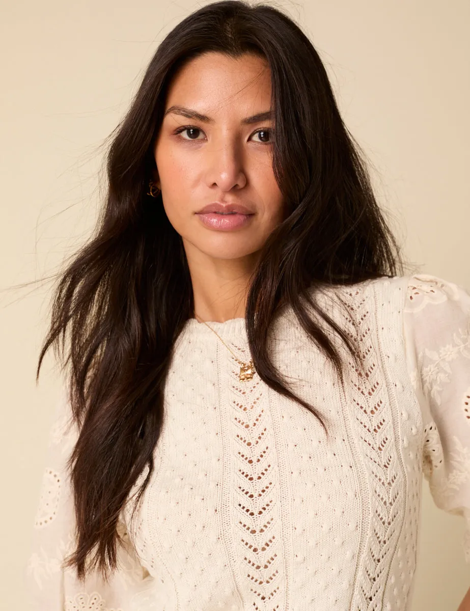 White Broderie Anglaise Knitted Top sold by Nobody's Child product image thumbnail 3