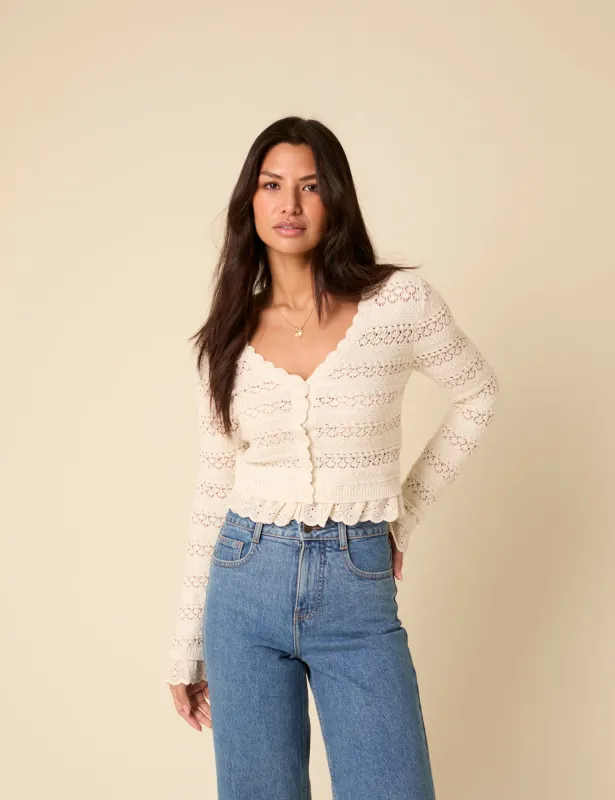 White Pointelle Knitted Cardigan sold by Nobody's Child