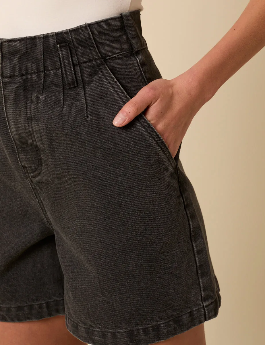 Black High Waisted Denim Shorts sold by Nobody's Child product image thumbnail 2