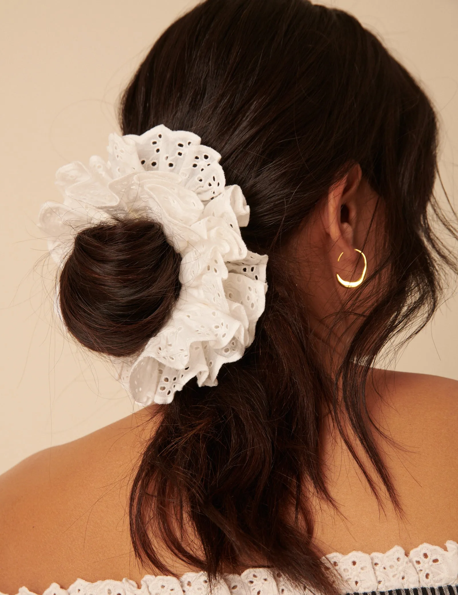 White Broderie Anglaise Scrunchie sold by Nobody's Child
