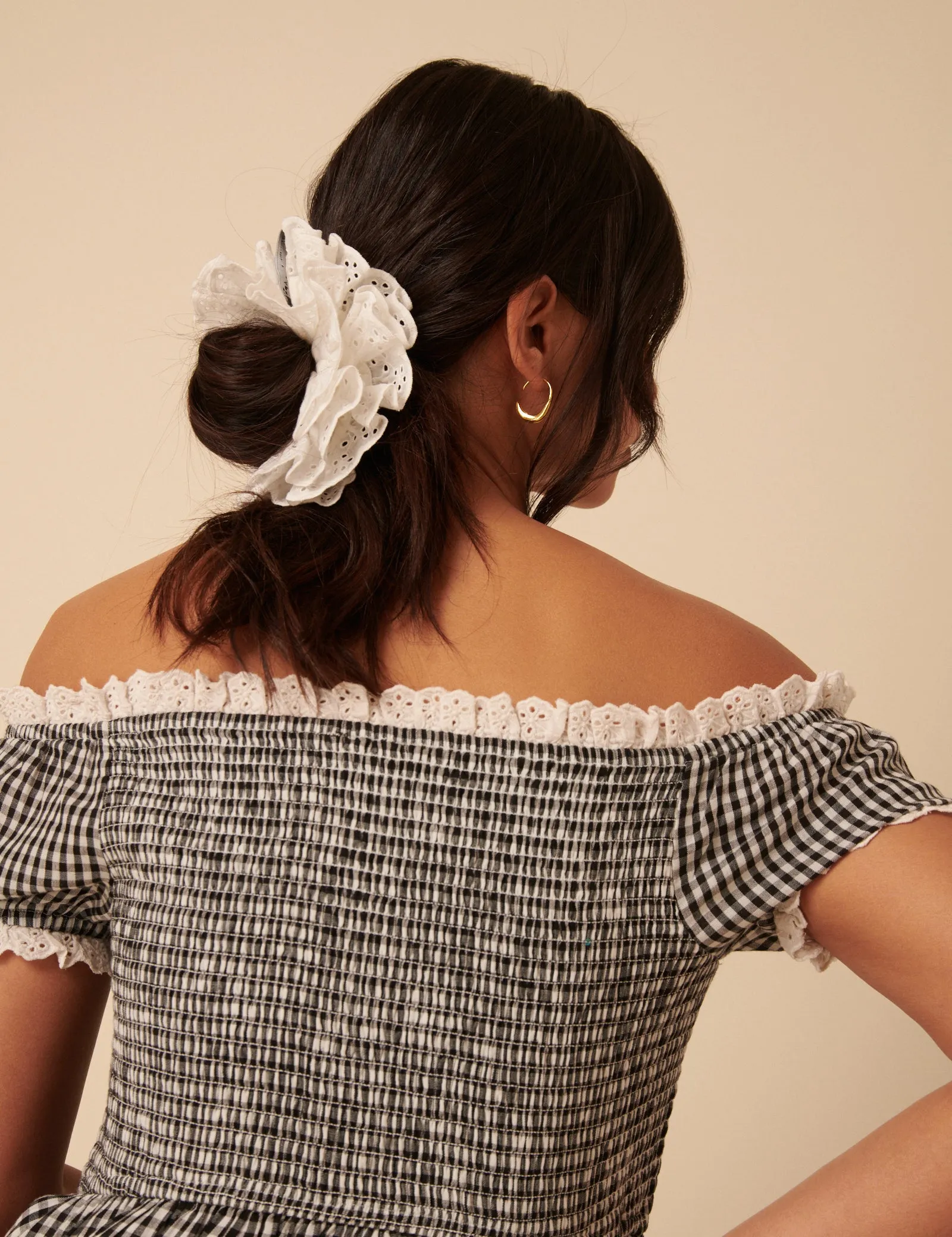 White Broderie Anglaise Scrunchie sold by Nobody's Child product image thumbnail 2