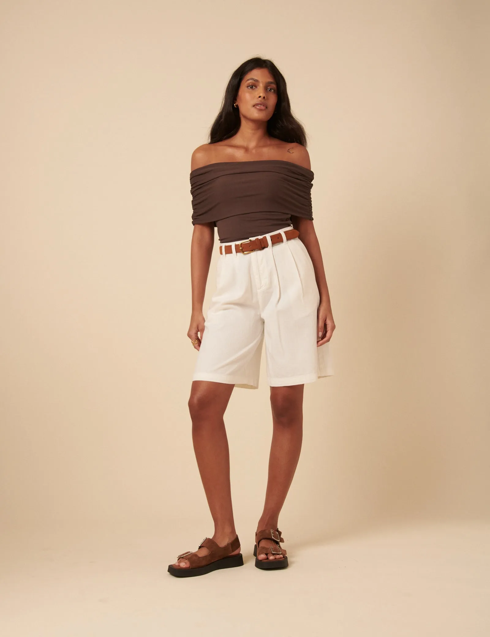 Brown Off Shoulder Ruched Top sold by Nobody's Child product image thumbnail 5
