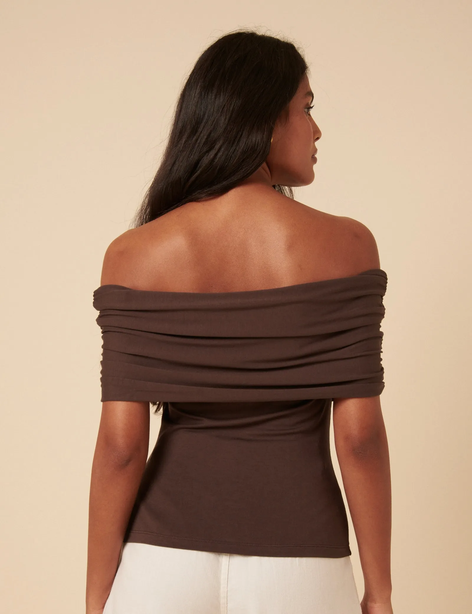 Brown Off Shoulder Ruched Top sold by Nobody's Child product image thumbnail 4