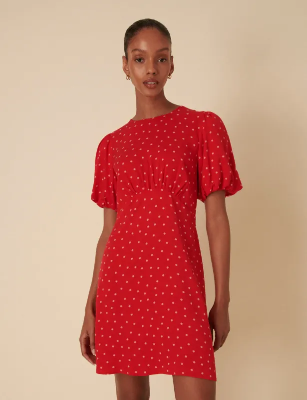 Red And Pink Polka Dot Benita Mini Dress sold by Nobody's Child