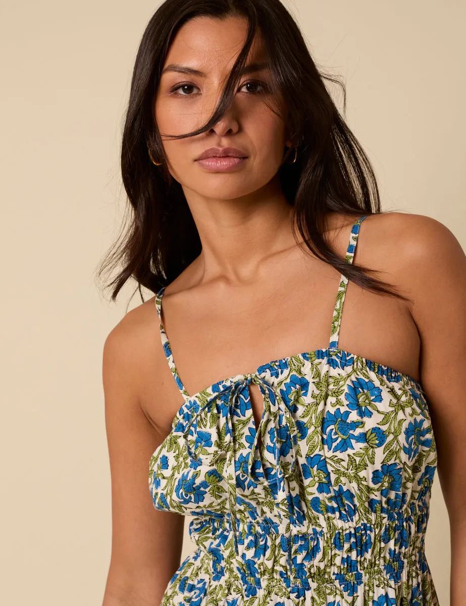 Blue and Green Woodblock Printed Olivia Midi Dress sold by Nobody's Child product image thumbnail 3