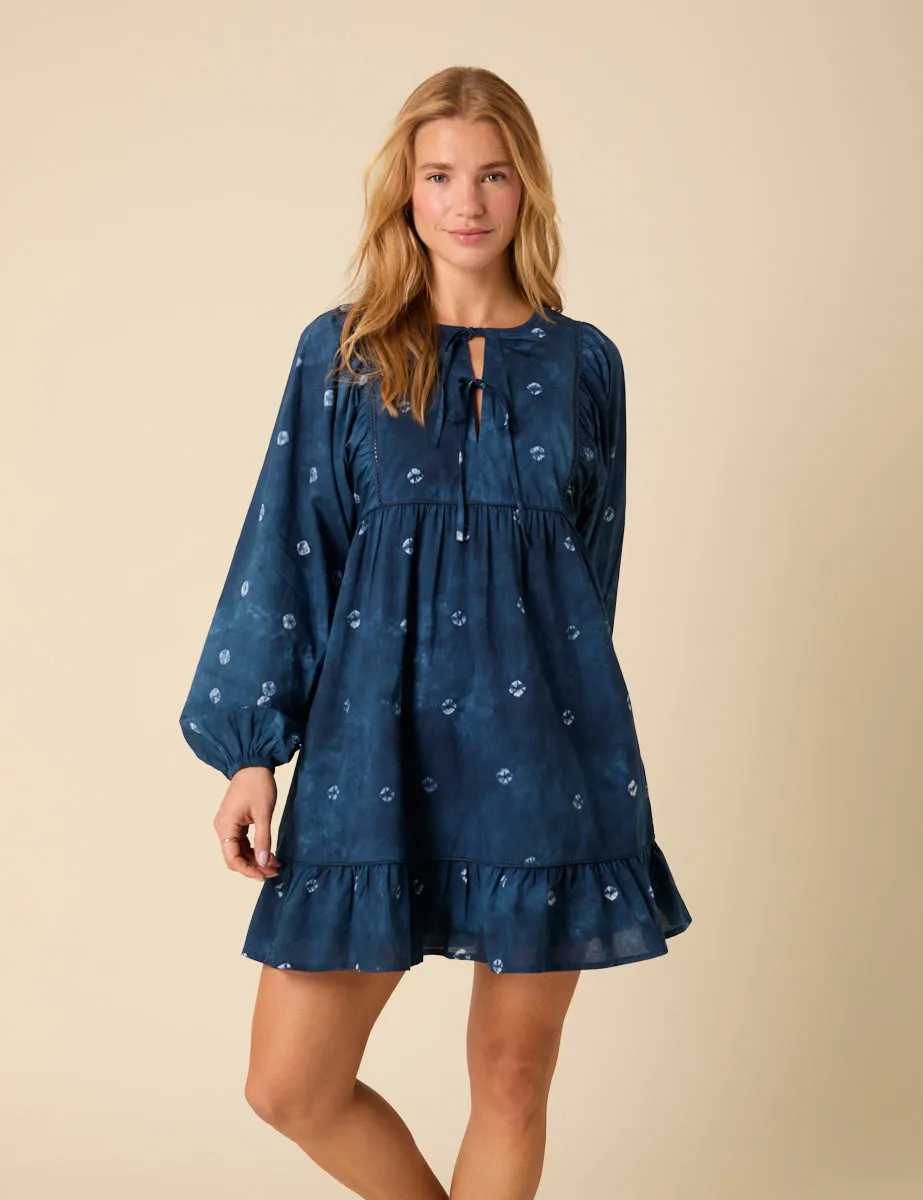 Blue Tie Dye Long Sleeve Mae Mini Dress sold by Nobody's Child