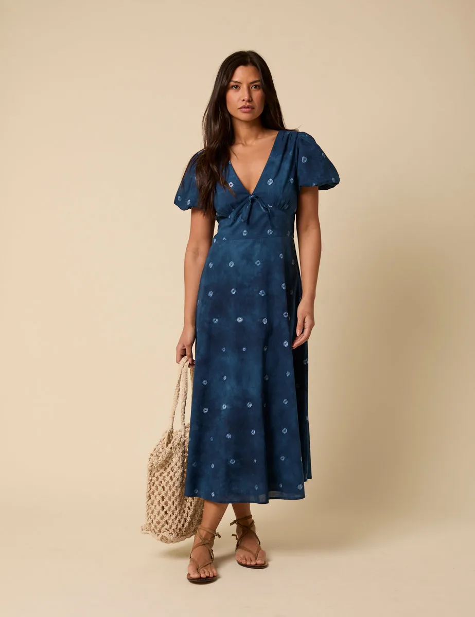 Navy Tie Dye Nia Midi Dress sold by Nobody's Child