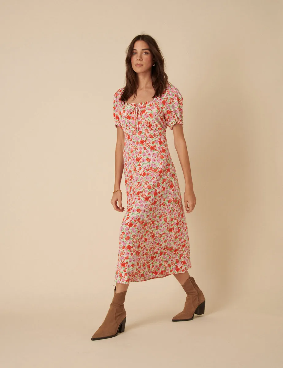 Pink Floral Puff Sleeve Prairie Midi Dress sold by Nobody's Child product image thumbnail 2