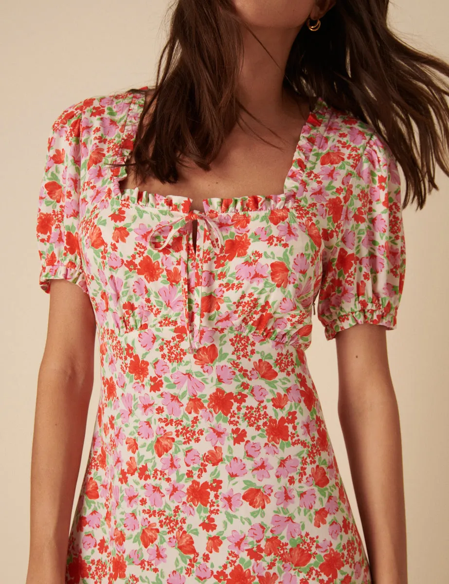 Pink Floral Puff Sleeve Prairie Midi Dress sold by Nobody's Child product image thumbnail 3