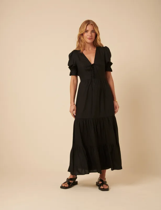 Black Tiered Lia Midi Dress sold by Nobody's Child