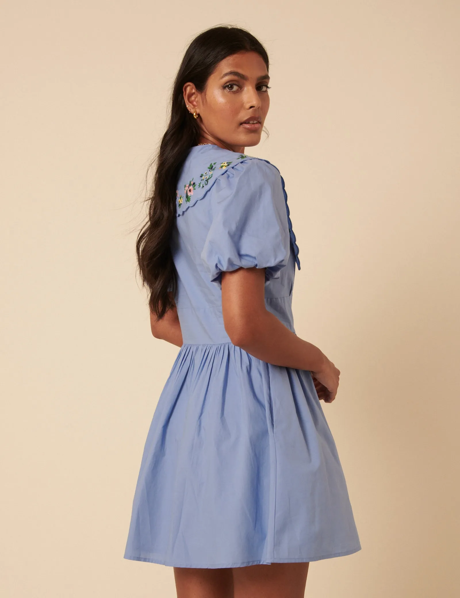 Blue Floral Embroidered Birdie Mini Dress sold by Nobody's Child product image thumbnail 5