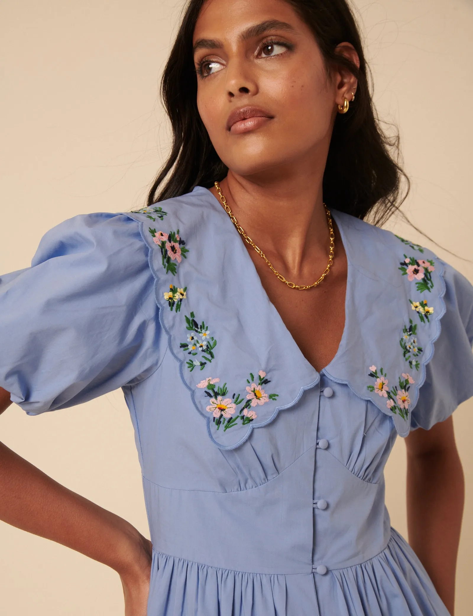 Blue Floral Embroidered Birdie Mini Dress sold by Nobody's Child product image thumbnail 4