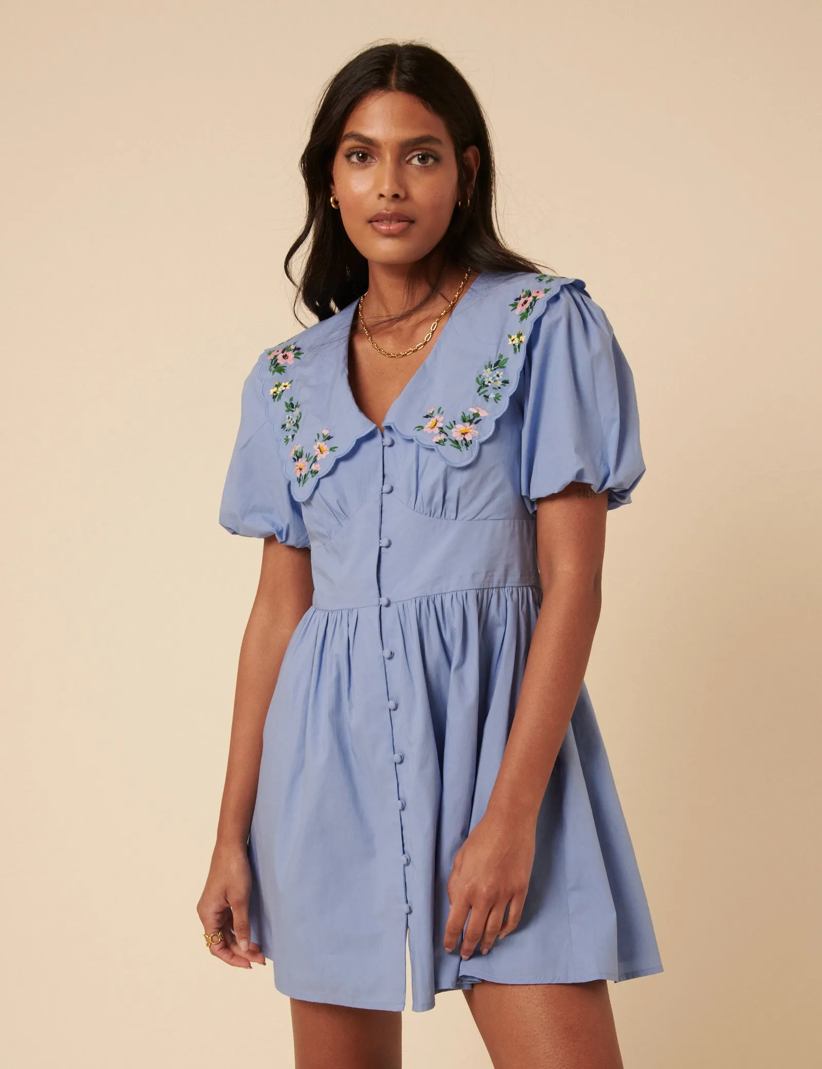 Blue Floral Embroidered Birdie Mini Dress sold by Nobody's Child product image thumbnail 3