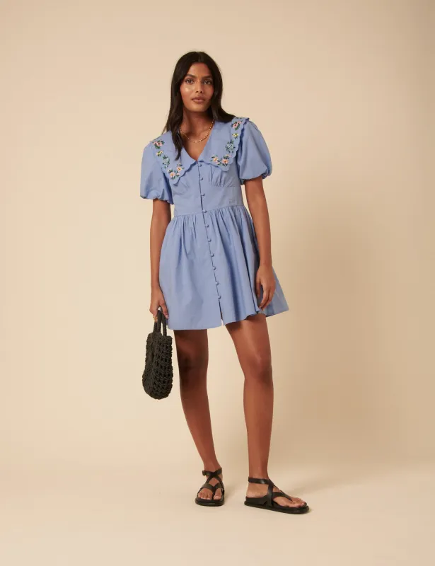 Blue Floral Embroidered Birdie Mini Dress sold by Nobody's Child