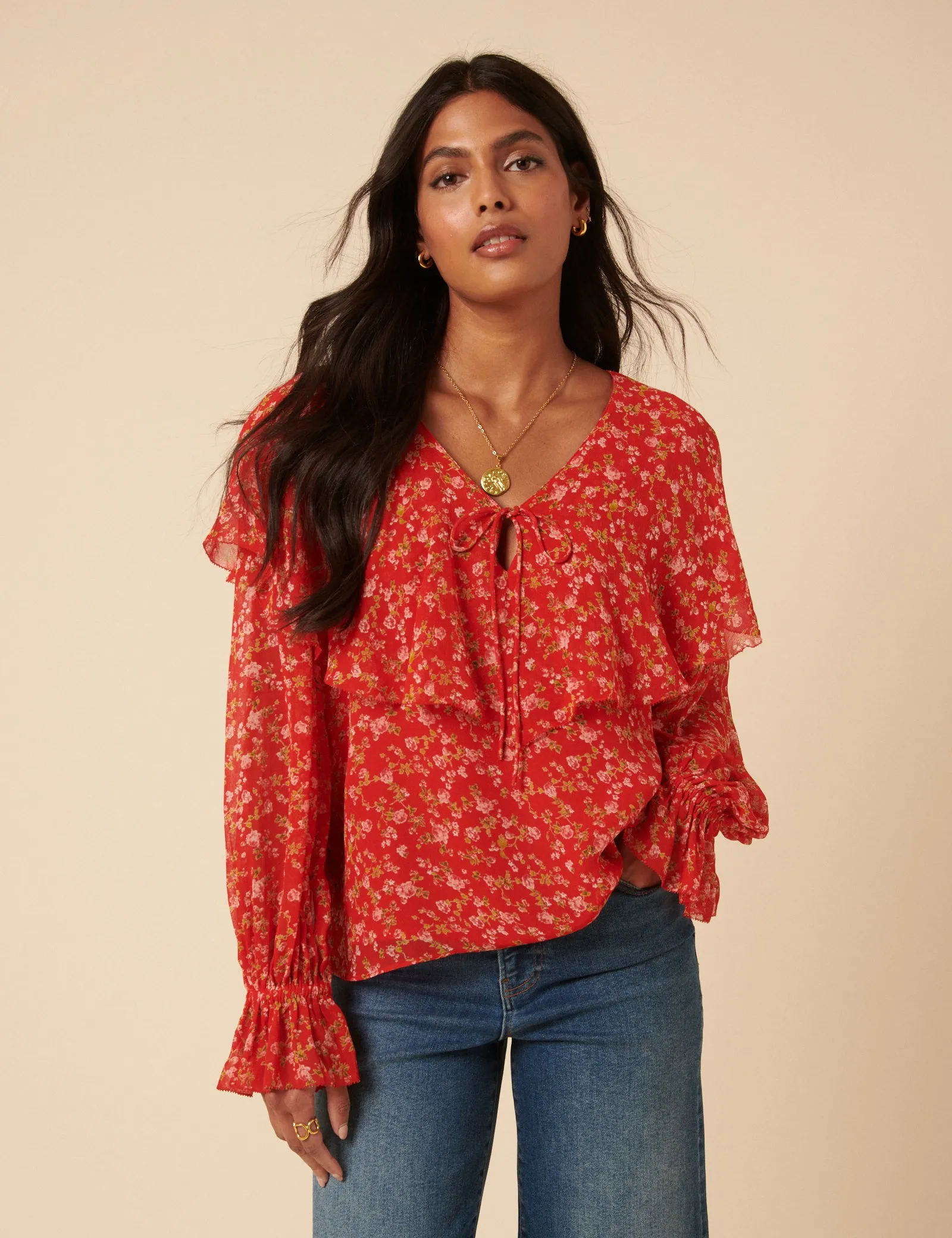 Poppy Delevingne Red Floral India Blouse sold by Nobody's Child product image thumbnail 3
