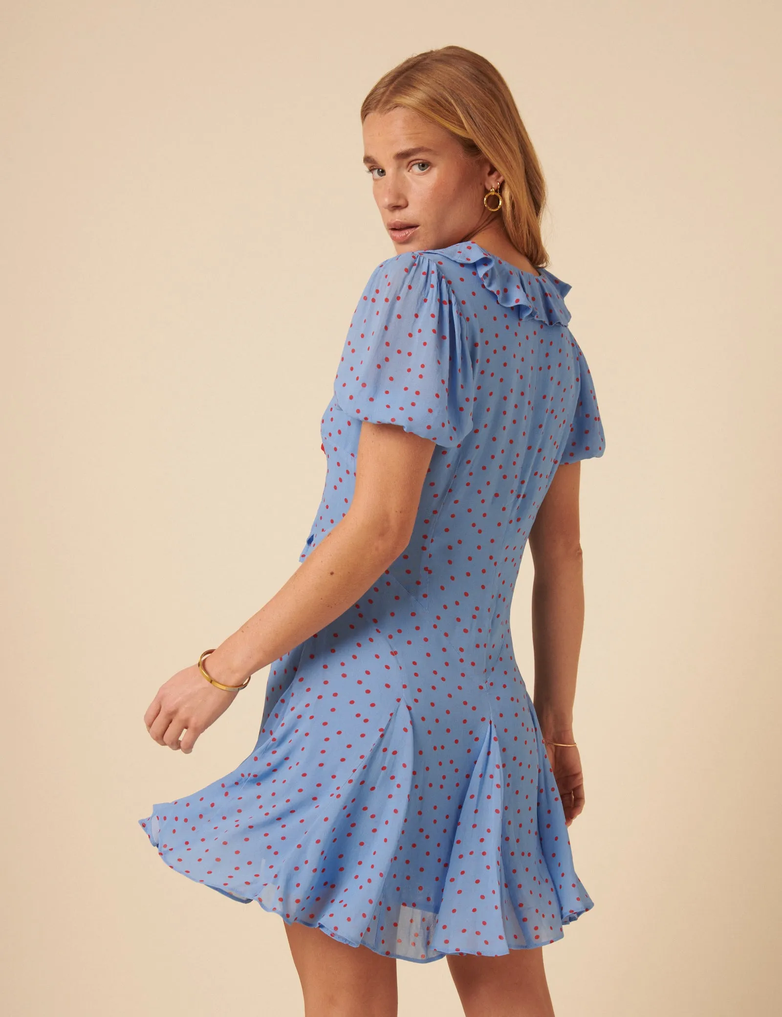 Poppy Delevingne Blue Polka Dot Josephine Mini Dress sold by Nobody's Child product image thumbnail 5