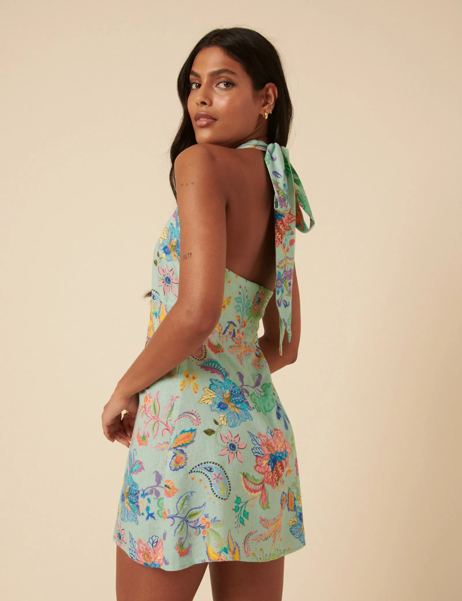 Poppy Delevingne Green Floral Jess Mini Dress sold by Nobody's Child product image thumbnail 5