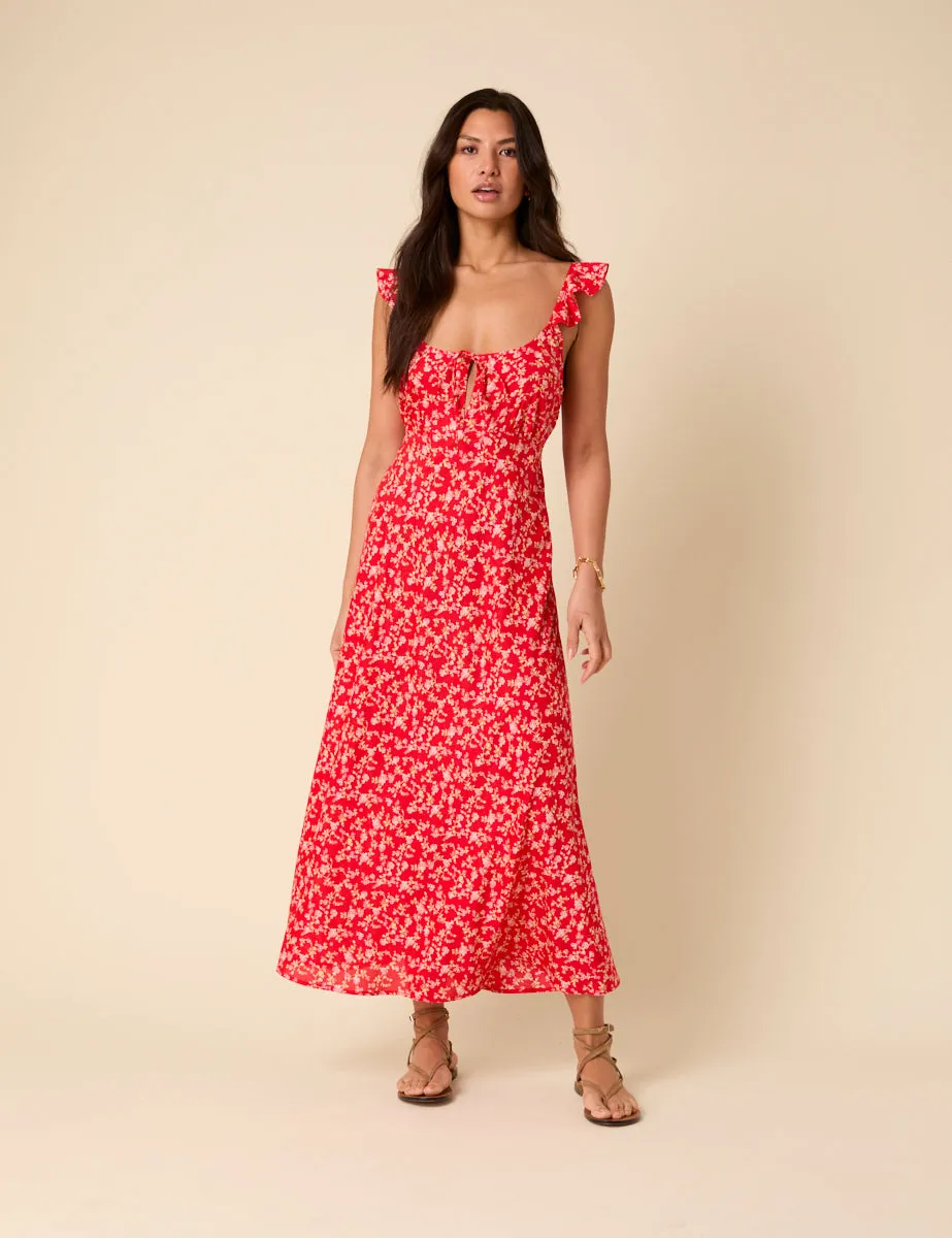 Poppy Delevingne Red Floral Laura Midi Dress sold by Nobody's Child product image thumbnail 4