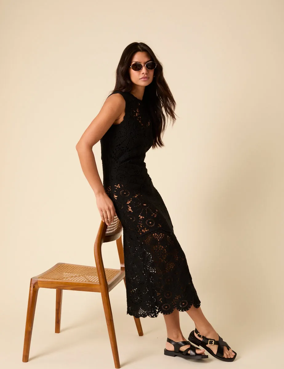 Poppy Delevingne Black Crochet Olympia Midi Dress sold by Nobody's Child product image thumbnail 3