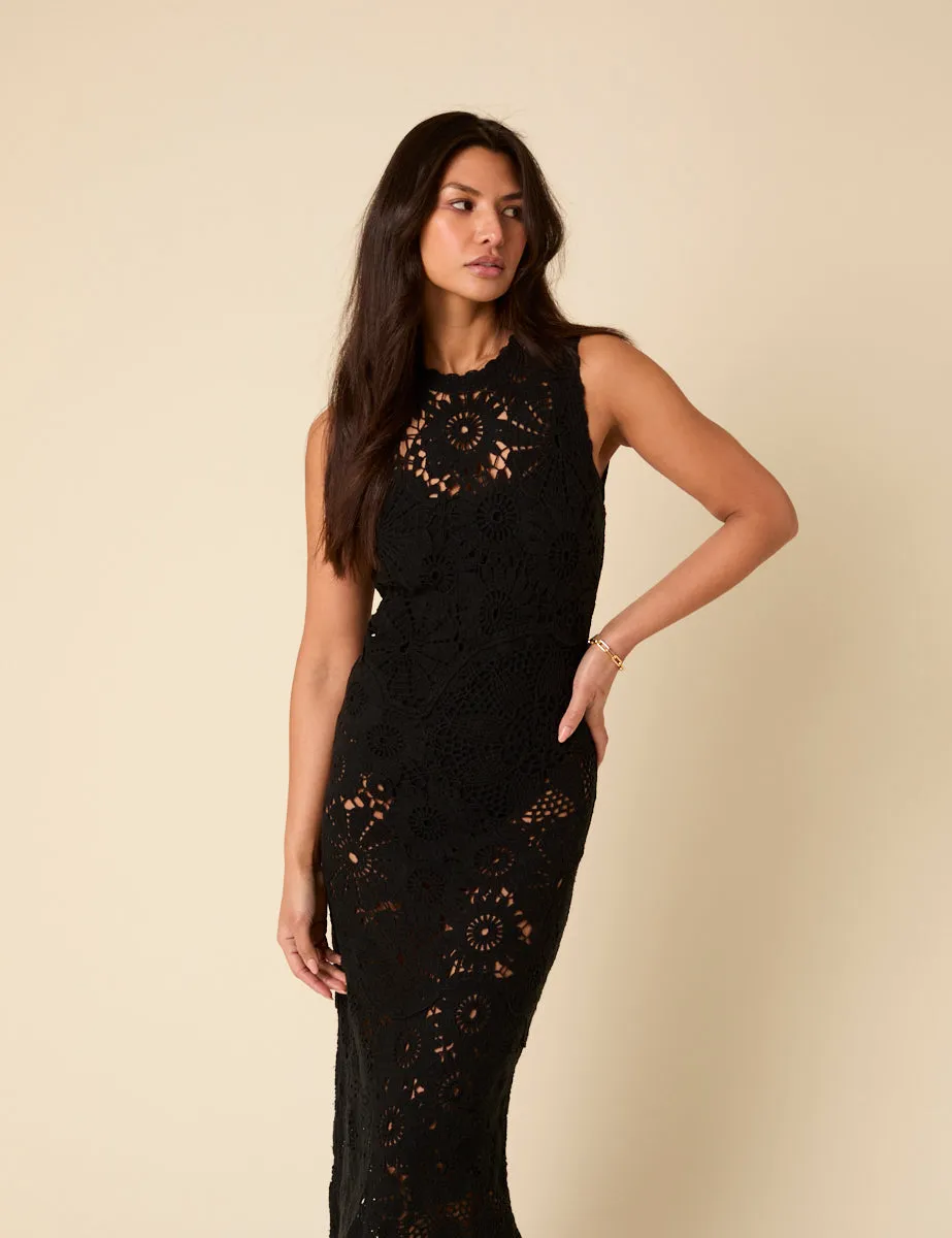 Poppy Delevingne Black Crochet Olympia Midi Dress sold by Nobody's Child product image thumbnail 5