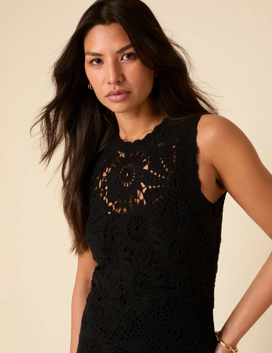 Poppy Delevingne Black Crochet Olympia Midi Dress sold by Nobody's Child product image thumbnail 4