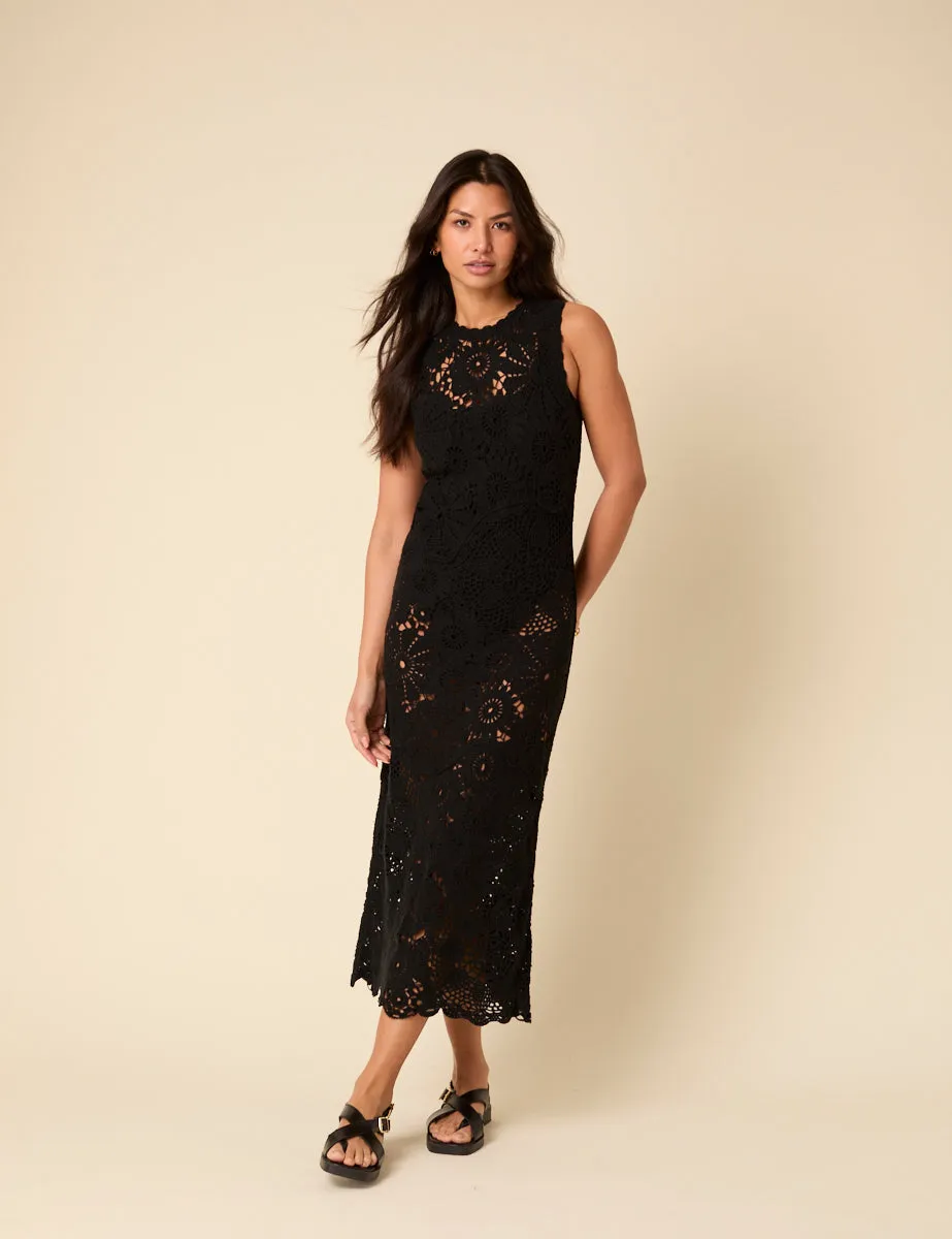 Poppy Delevingne Black Crochet Olympia Midi Dress sold by Nobody's Child product image thumbnail 2