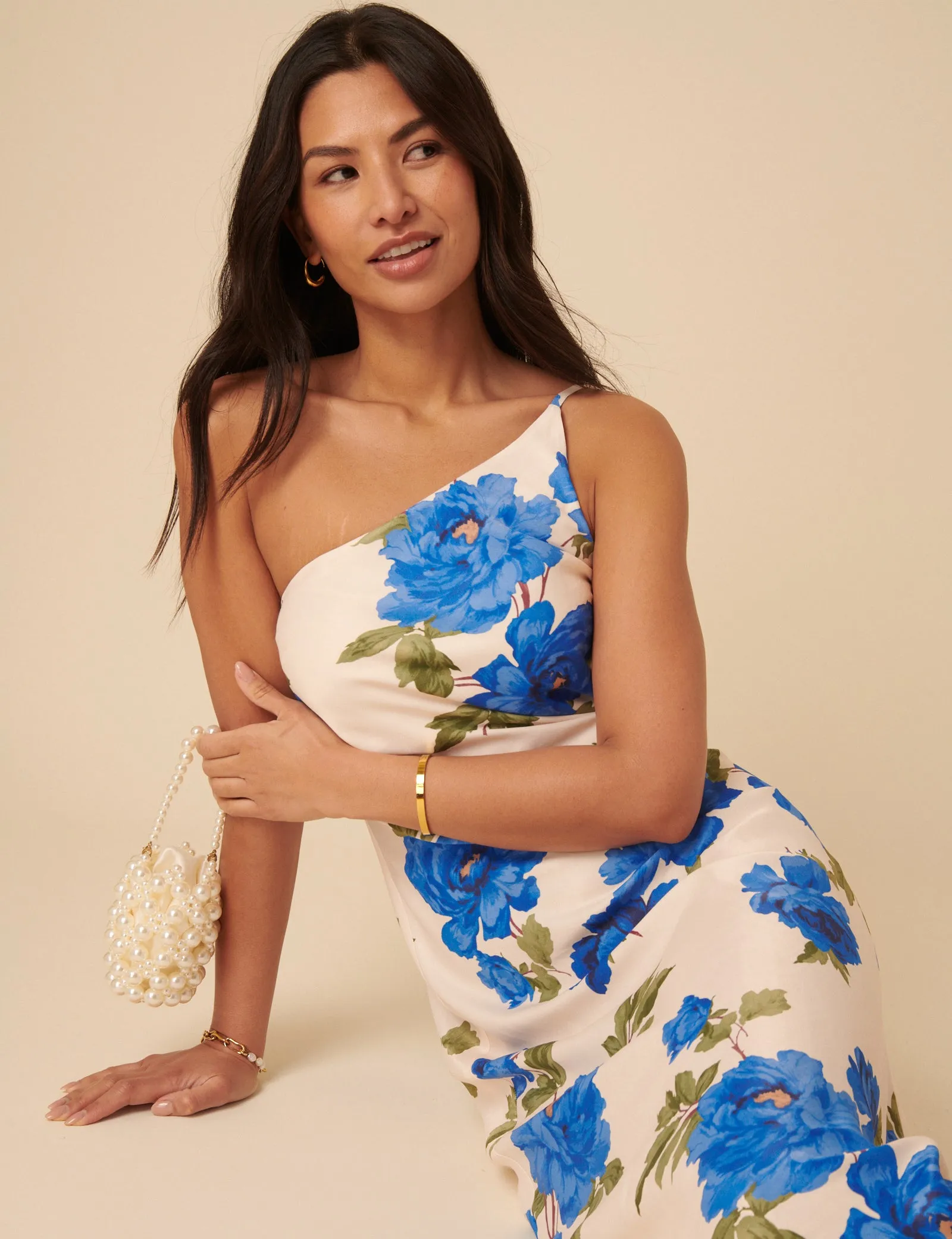 Cream One Shoulder Floral Ellis Midi Dress sold by Nobody's Child product image thumbnail 3