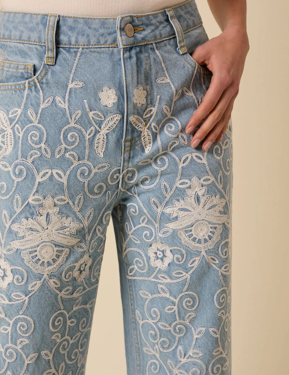 Light Blue Embroidered High Rise Jeans sold by Nobody's Child product image thumbnail 2