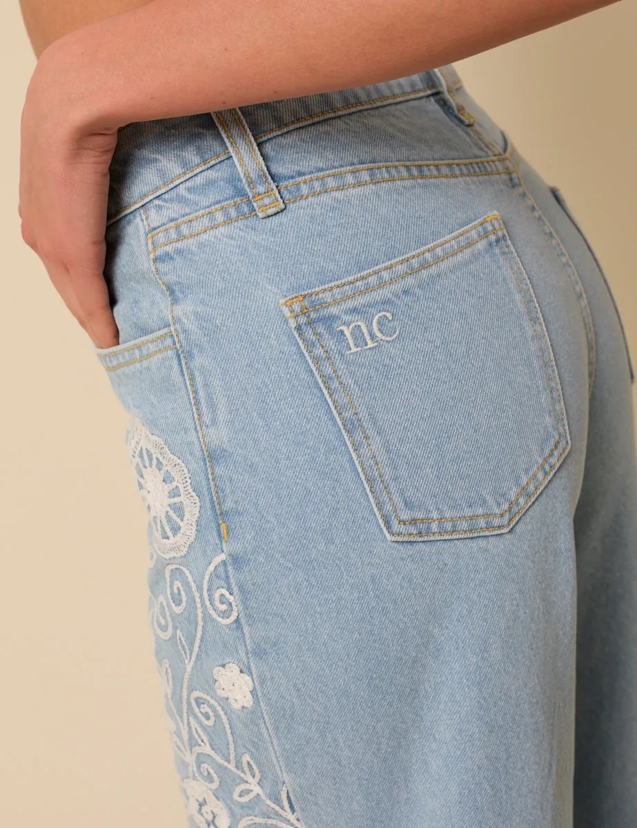 Light Blue Embroidered High Rise Jeans sold by Nobody's Child product image thumbnail 3