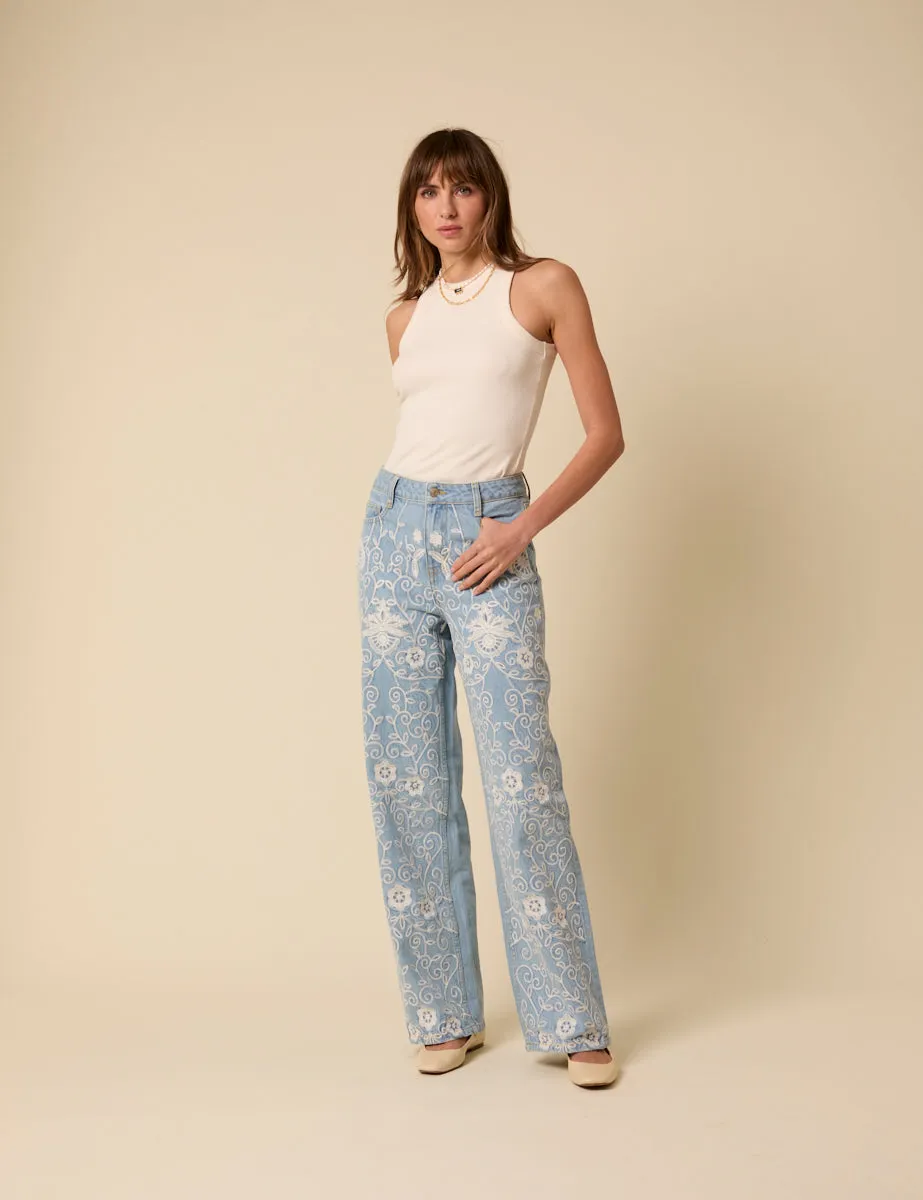 Light Blue Embroidered High Rise Jeans sold by Nobody's Child product image thumbnail 4
