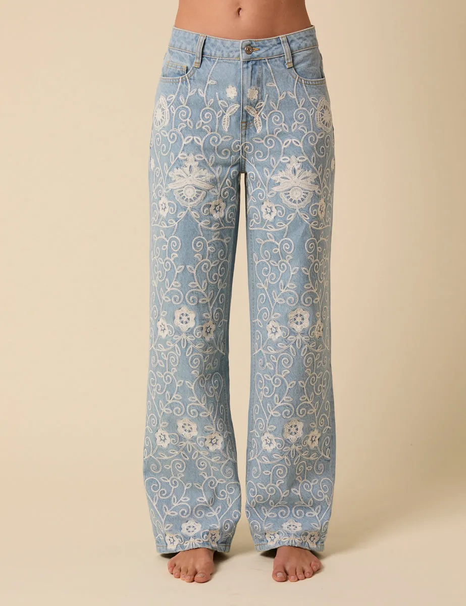 Light Blue Embroidered High Rise Jeans sold by Nobody's Child