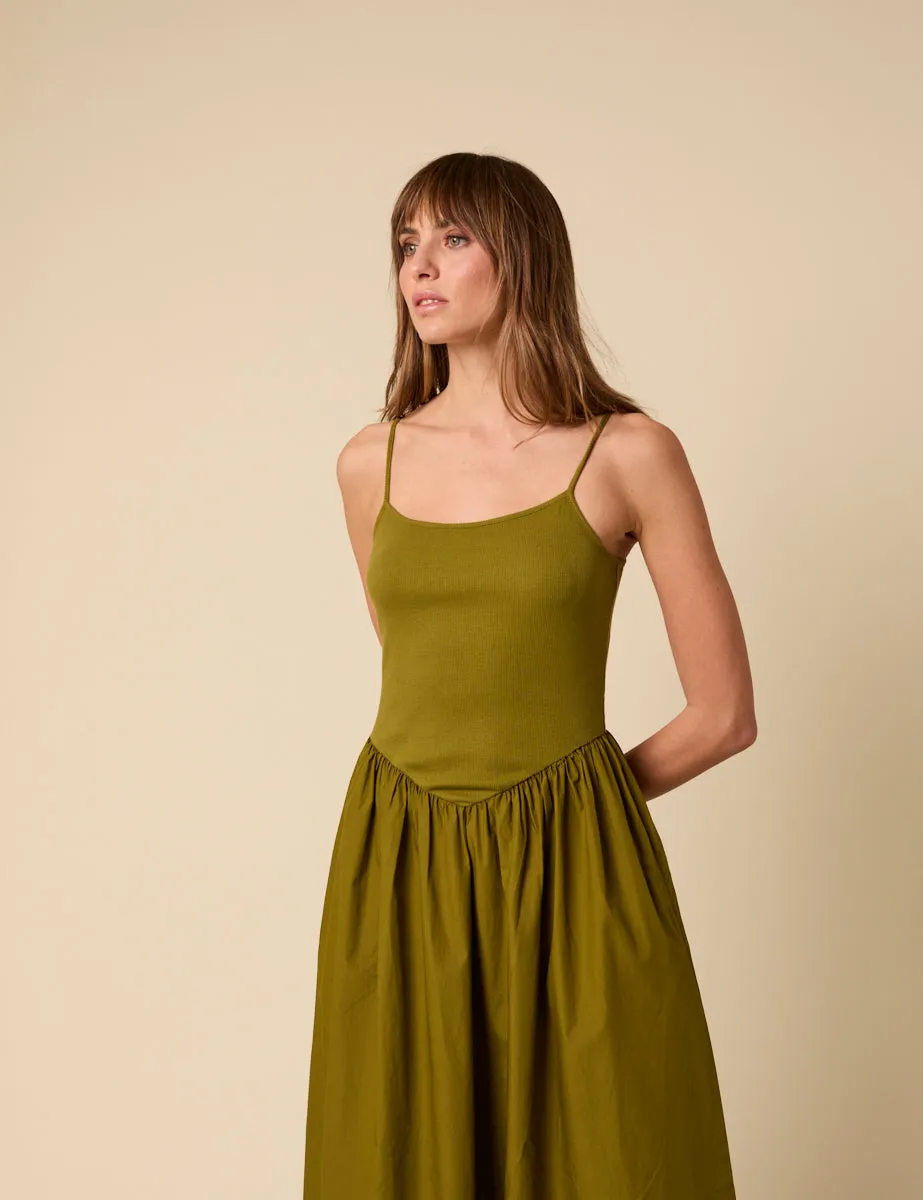 Green Ribbed Drop Waist Strappy Midi Dress sold by Nobody's Child product image thumbnail 2