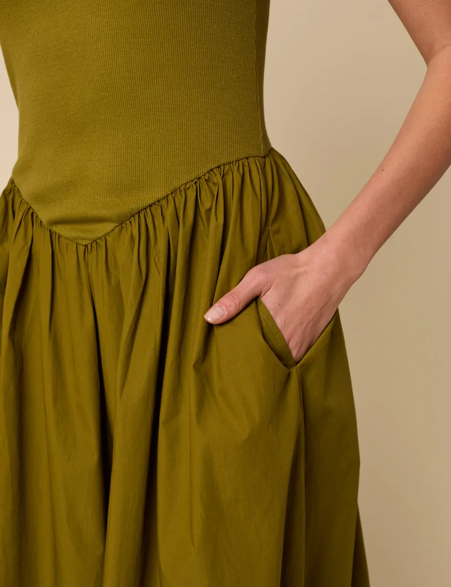 Green Ribbed Drop Waist Strappy Midi Dress sold by Nobody's Child product image thumbnail 4