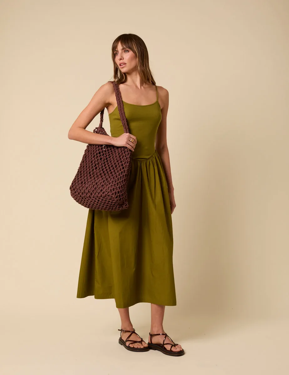 Green Ribbed Drop Waist Strappy Midi Dress sold by Nobody's Child product image thumbnail 3