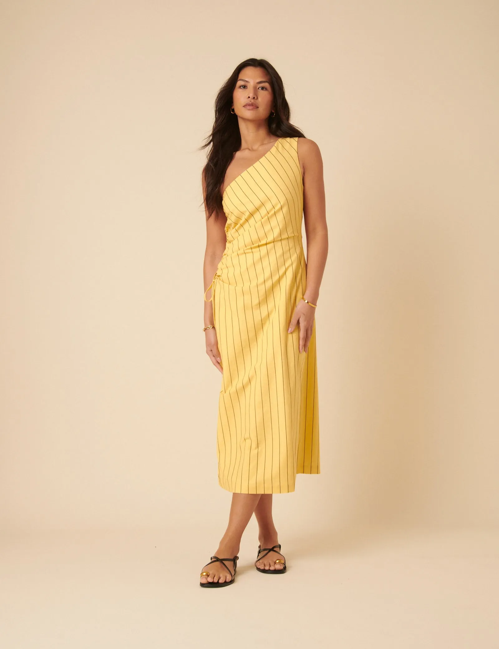 Yellow Striped One Shoulder Una Midi Dress sold by Nobody's Child product image thumbnail 2
