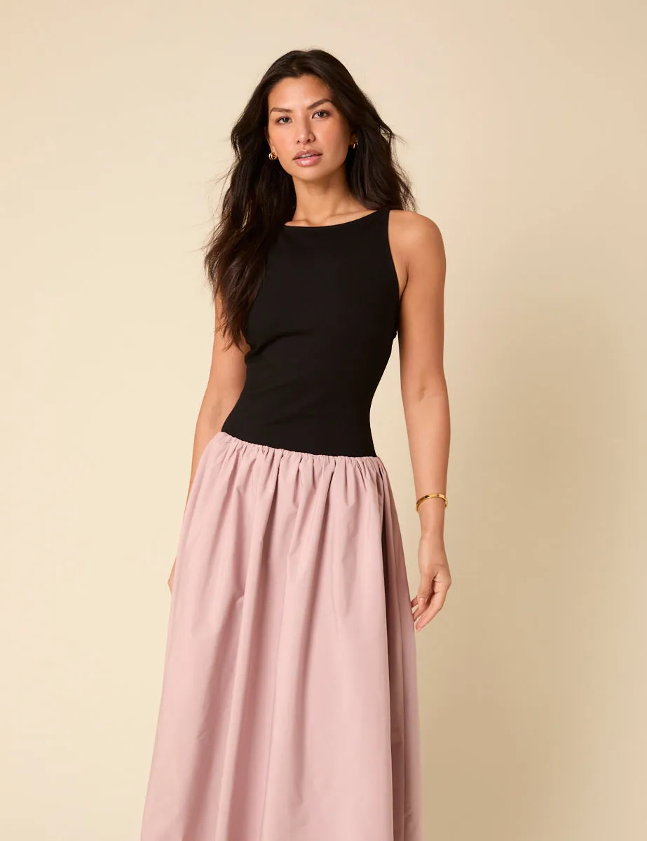 Black And Pink Drop Waist Carmel Midi Dress sold by Nobody's Child product image thumbnail 3