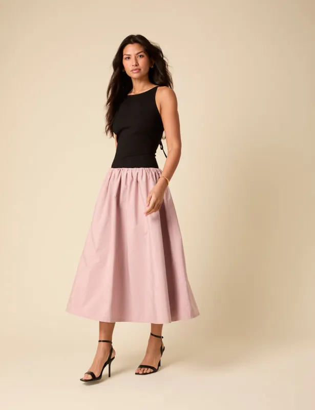 Black And Pink Drop Waist Carmel Midi Dress sold by Nobody's Child