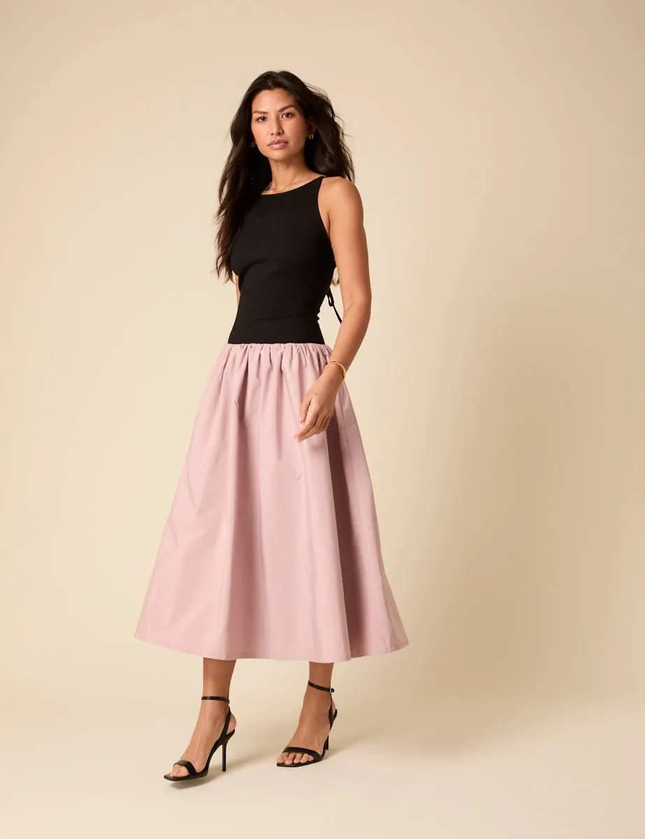 Black And Pink Drop Waist Carmel Midi Dress sold by Nobody's Child