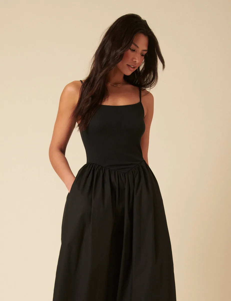 Black Ribbed Drop Waist Strappy Midi Dress sold by Nobody's Child product image thumbnail 3