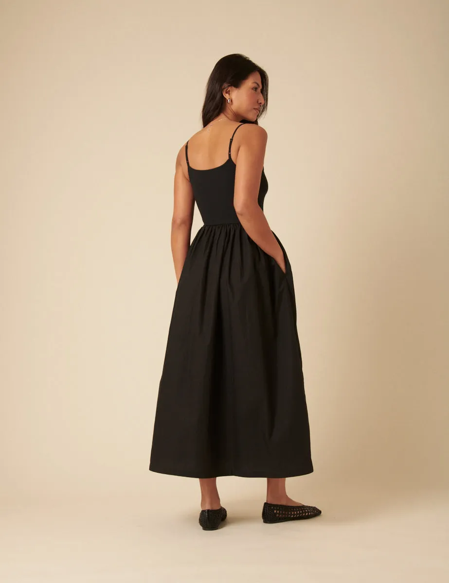 Black Ribbed Drop Waist Strappy Midi Dress sold by Nobody's Child product image thumbnail 5