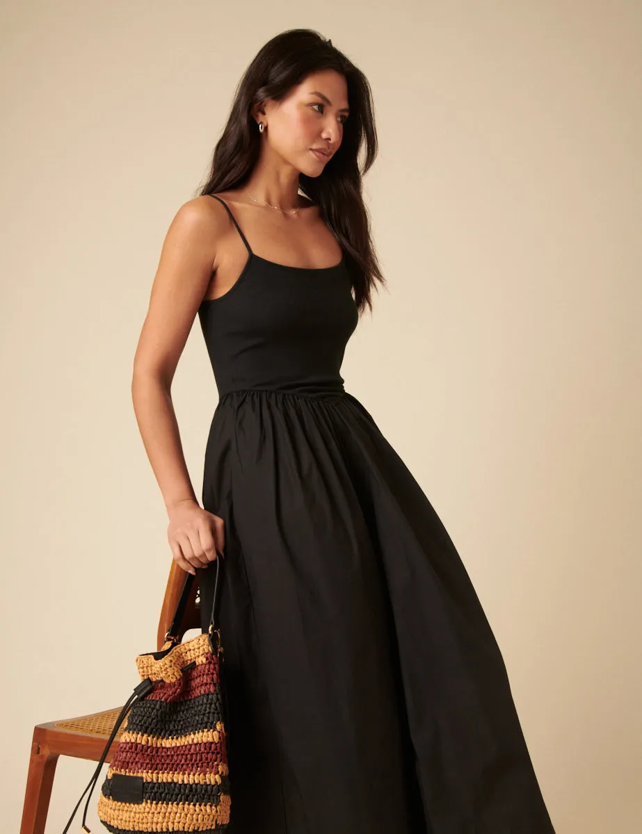 Black Ribbed Drop Waist Strappy Midi Dress sold by Nobody's Child