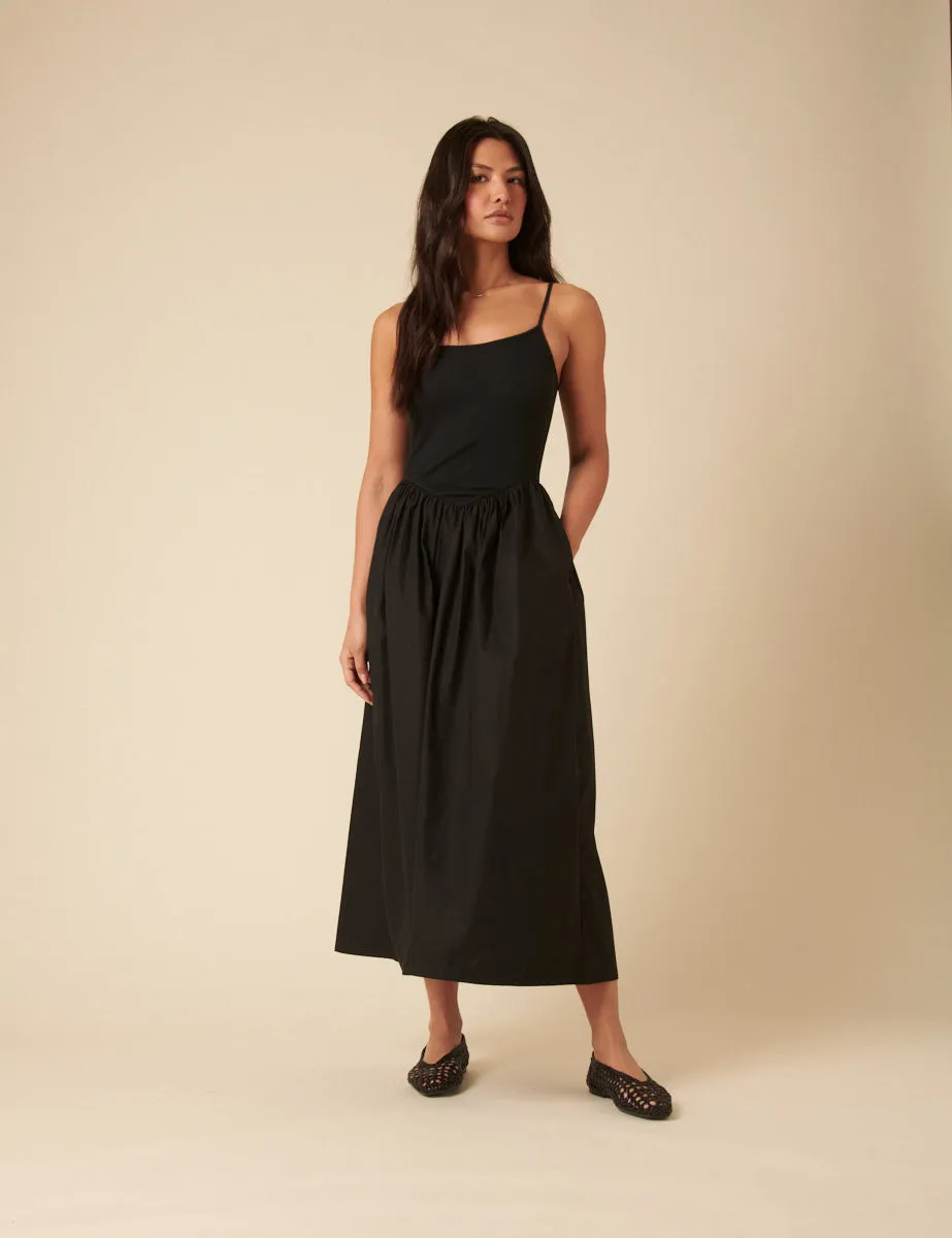 Black Ribbed Drop Waist Strappy Midi Dress sold by Nobody's Child product image thumbnail 2